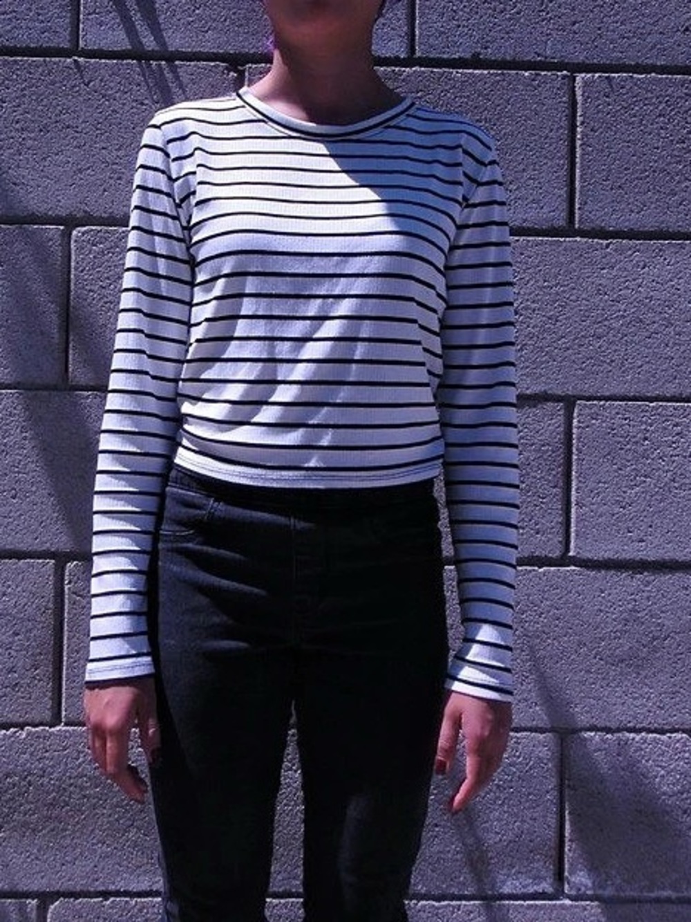 Striped Long Sleeve Top in White & Black Like New